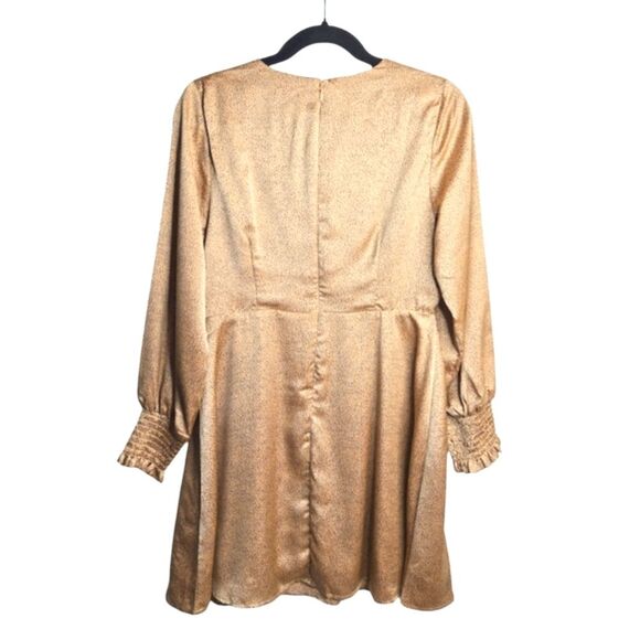 Francesca's Collections Mi Ami Satin Longsleeve Mini Dress Animal Print Size M - Picture 3 of 10